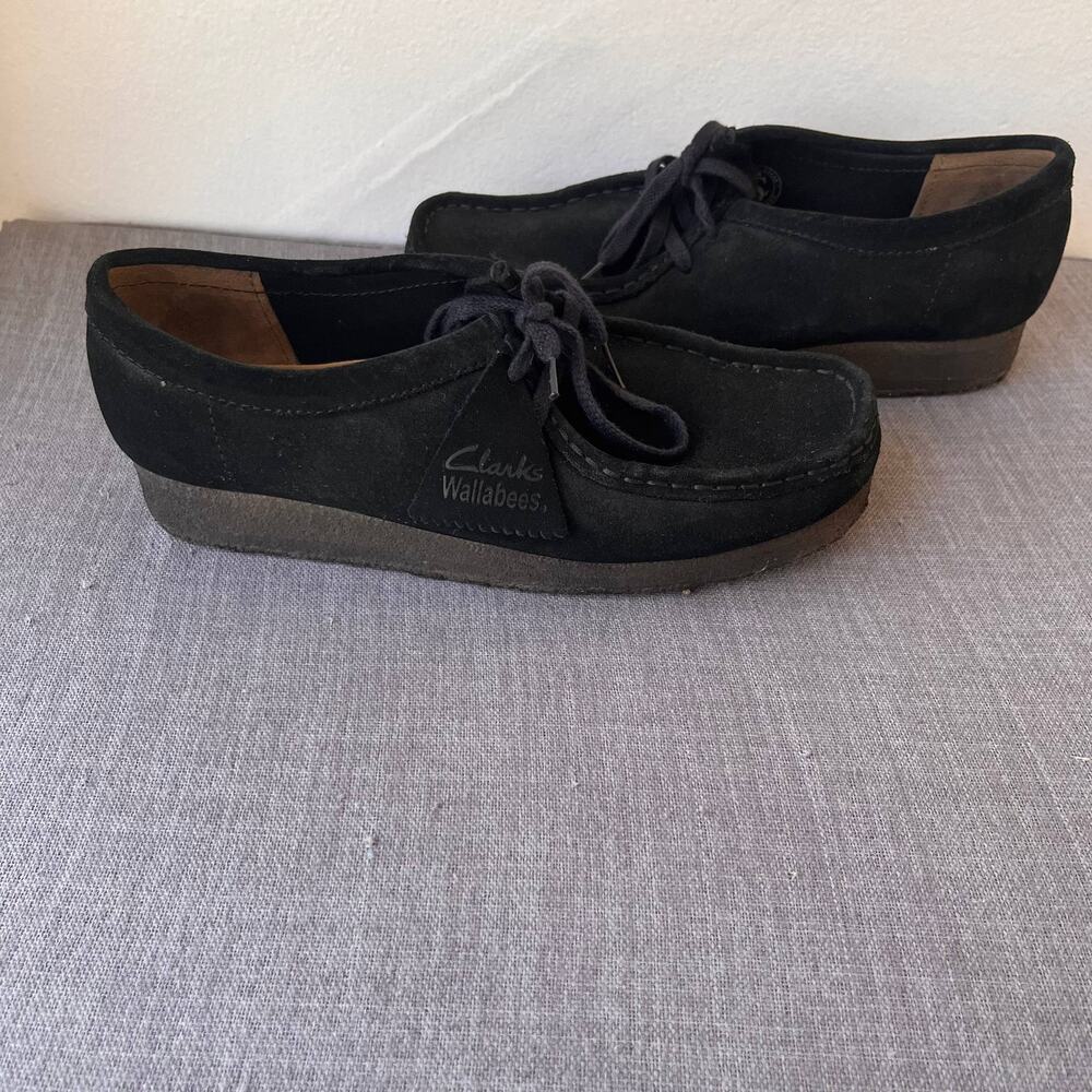 Clarks Originals Wallabee Womens Size 8.5 Black Suede Moccasin Lace Up Shoes